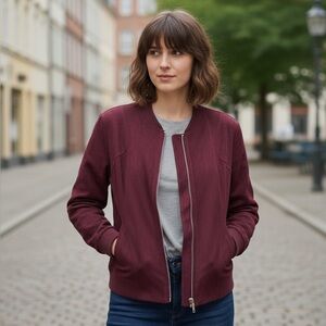 Chico's Deep Wine Red Zip Front Faux Suede Jacket Size M